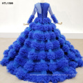 Jancember HTL1395 blue high quality evening dress designer long sleeve women dresses